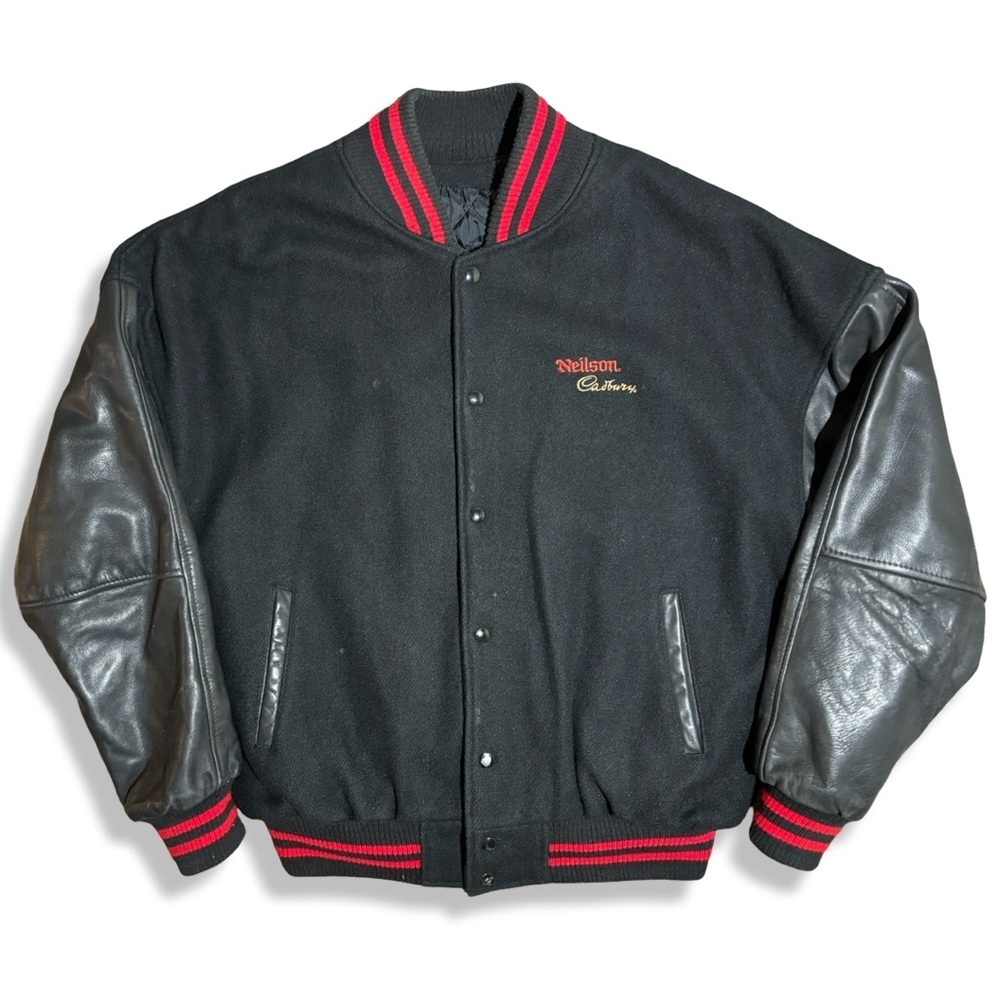Vintage 90s Neilson Cadbury Black and Red Varsity Jacket